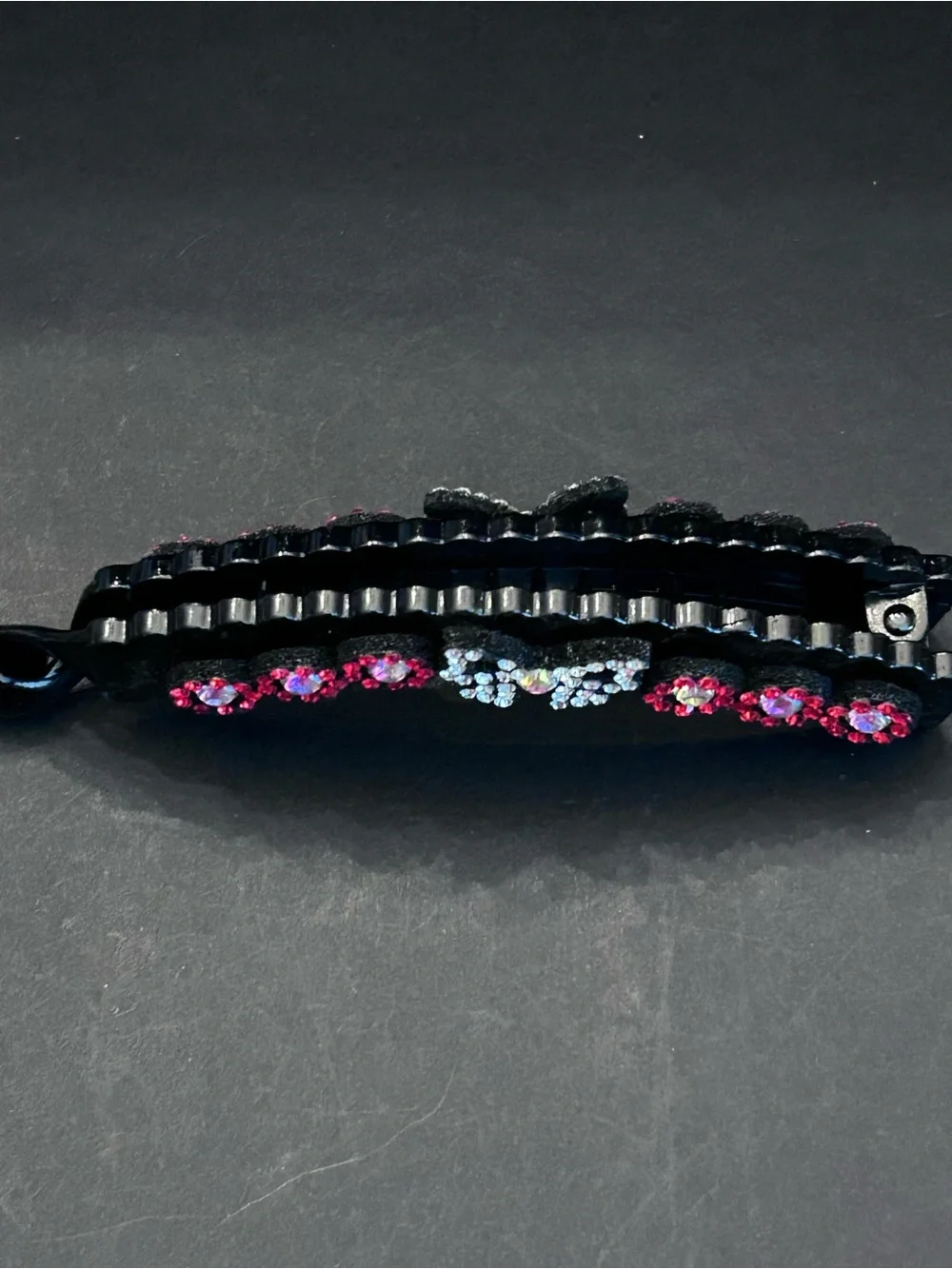 Black Banana Hair Clips with Multicolor Rhinestones - Set of Six - Brand New